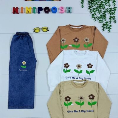 بلوز شلوار لی طرح گل برجسته