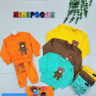 بلوز شلوار جیبدار دو طرف چاپ طرح خرس