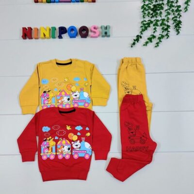 بلوز شلوار طرح قطار حیوانات ضخیم