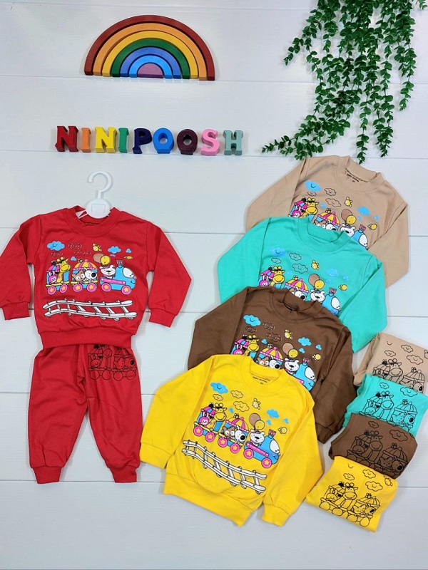 لباس کودک نی نی پوش مشهد (5) بلوز شلوار طرح قطار حیوانات جدید