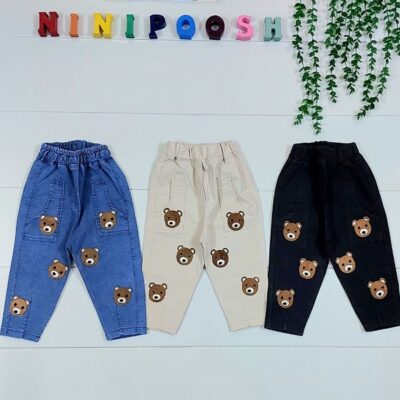 شلوار لی مام دو جیب فاق بلند طرح تدی