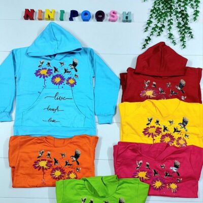 هودی تک کلاه دار طرح گل و پرنده