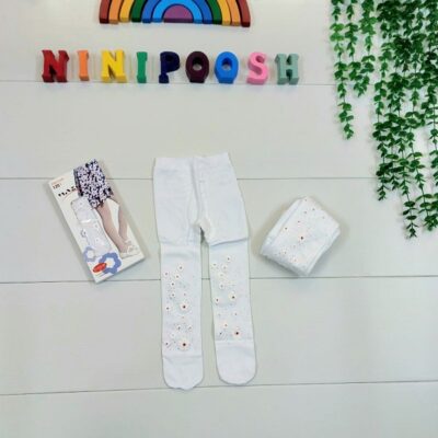 جوراب شلواری بچگانه سفید طرح گل