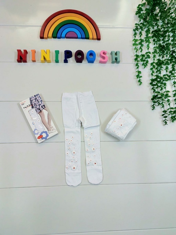 لباس کودک نی نی پوش مشهد (8) جوراب شلواری بچگانه سفید طرح گل