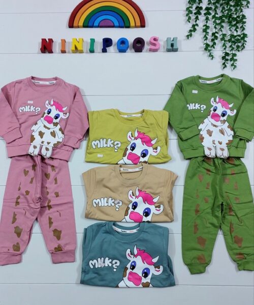 بلوز شلوار طرح گاو بامزه با پاهای برجسته