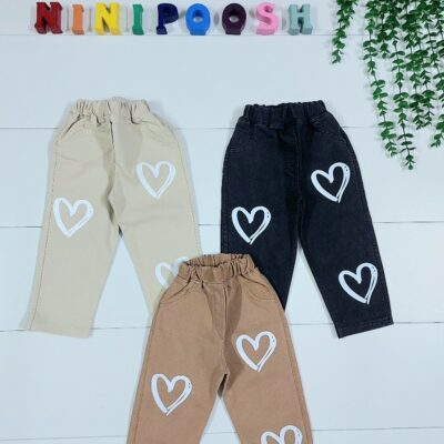 شلوار لی مام بچگانه طرح قلب سایز50،60،70