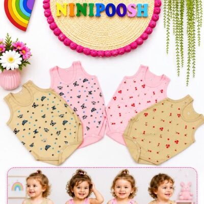 بادی رکابی بچگانه طرح گل و پروانه سایز2،3،5،6